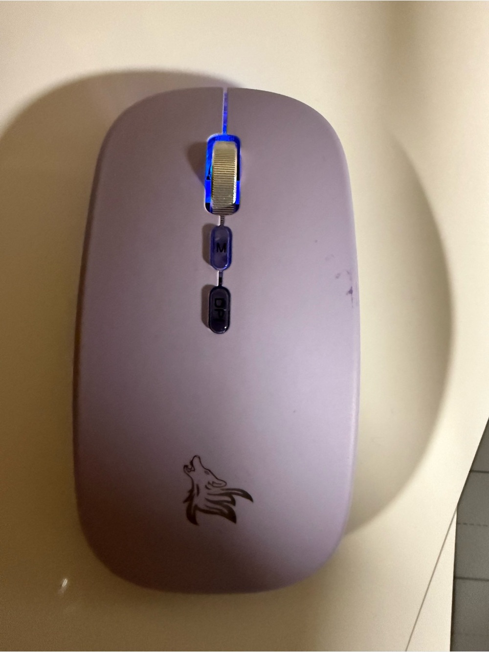Wolf Logo Lavender Wireless Mouse with Blue LED